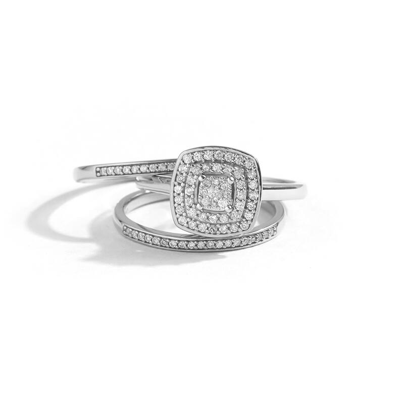 IGI Certified 3/8ct TDW Diamond Cluster Halo Bridal Set in 10K White Gold for Women