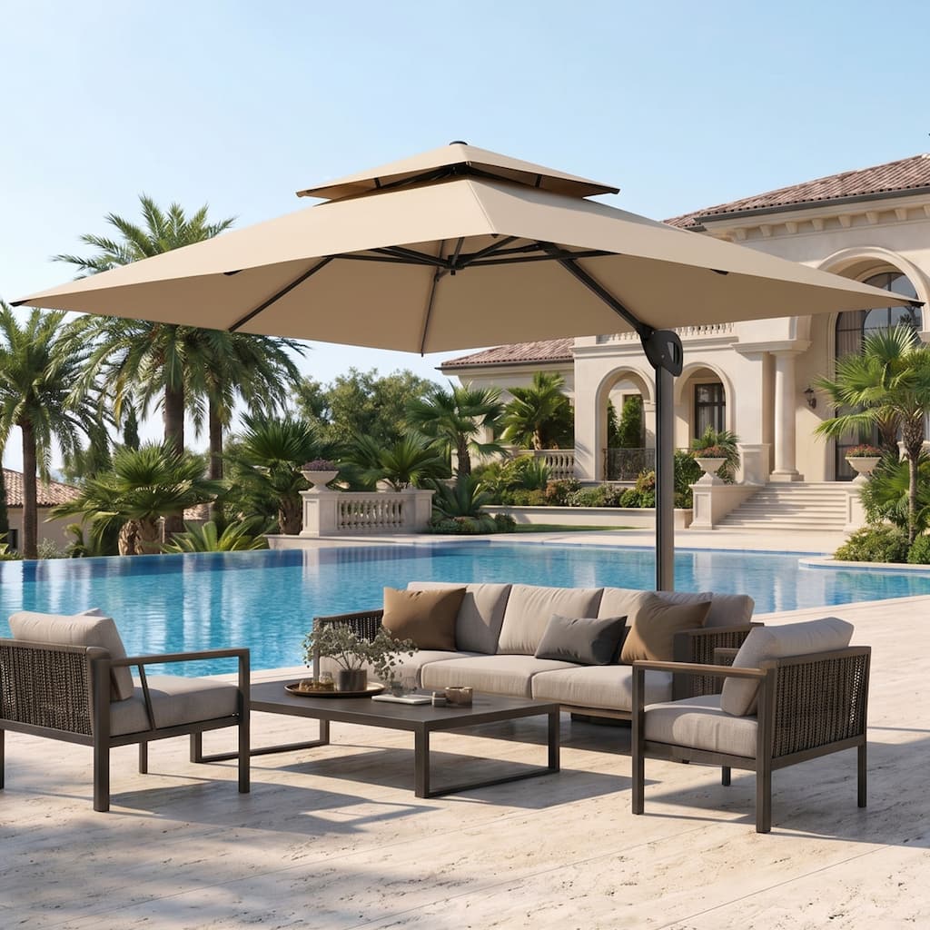 MAISON ARTS 12 FT Automatic Hydraulic Cantilever Umbrella Aluminum Pole 360 Degree Rotation