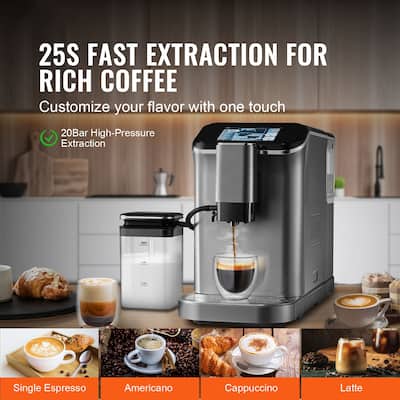 20 Bar Automatic Espresso Coffee Machine with Milk Frother and Grinder - 17.3” x 7.4” x 12.5”