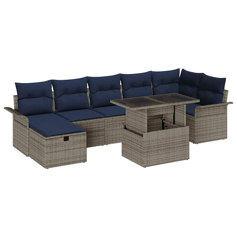vidaXL 8 Garden Sofa Set with Cushions Black/Brown/Grey Poly Rattan - 117.1 x 52.2 x 27.2