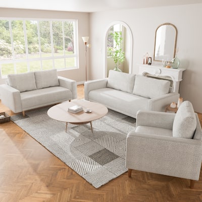 Furniture of America Isidora Contemporary Boucle Sofa Set with Back Pillows and Wooden Legs, 2-Piece or 3-Piece Options