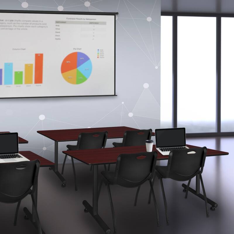 72" x 30" Training Table- Mahogany and 2 "M" Stack Chairs- Black