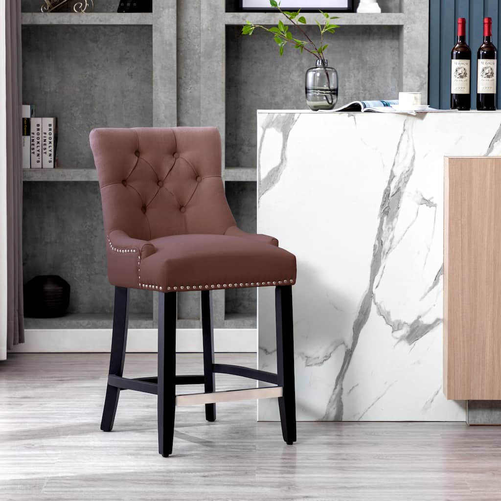 Carter 24" Upholstered Button Tufted Counter Stool, Black Legs