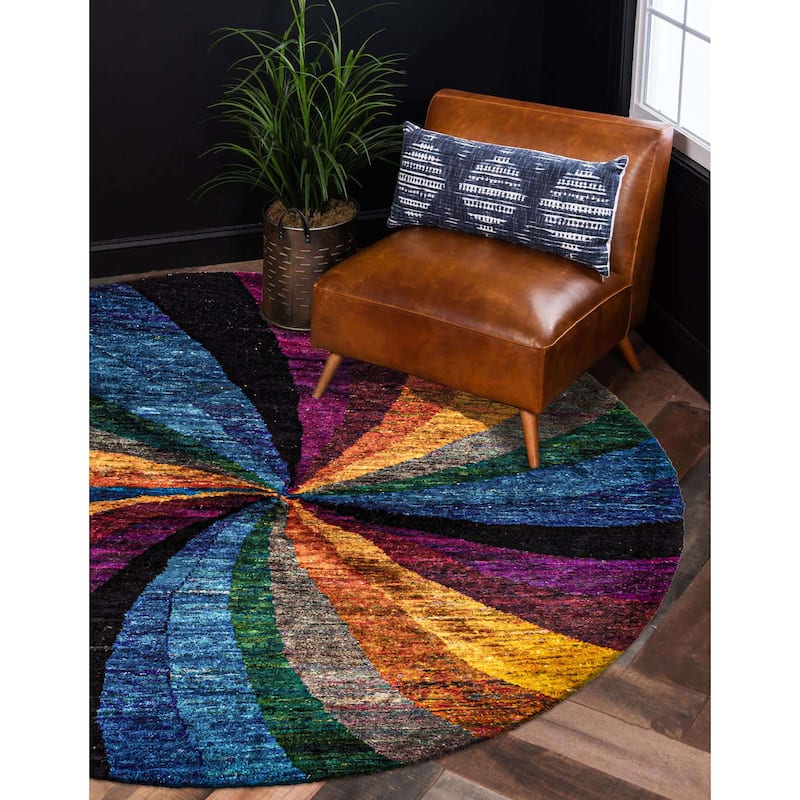 ECARPETGALLERY Hand-knotted Opulence Multi Color Silk Rug - 5'6 x 5'6