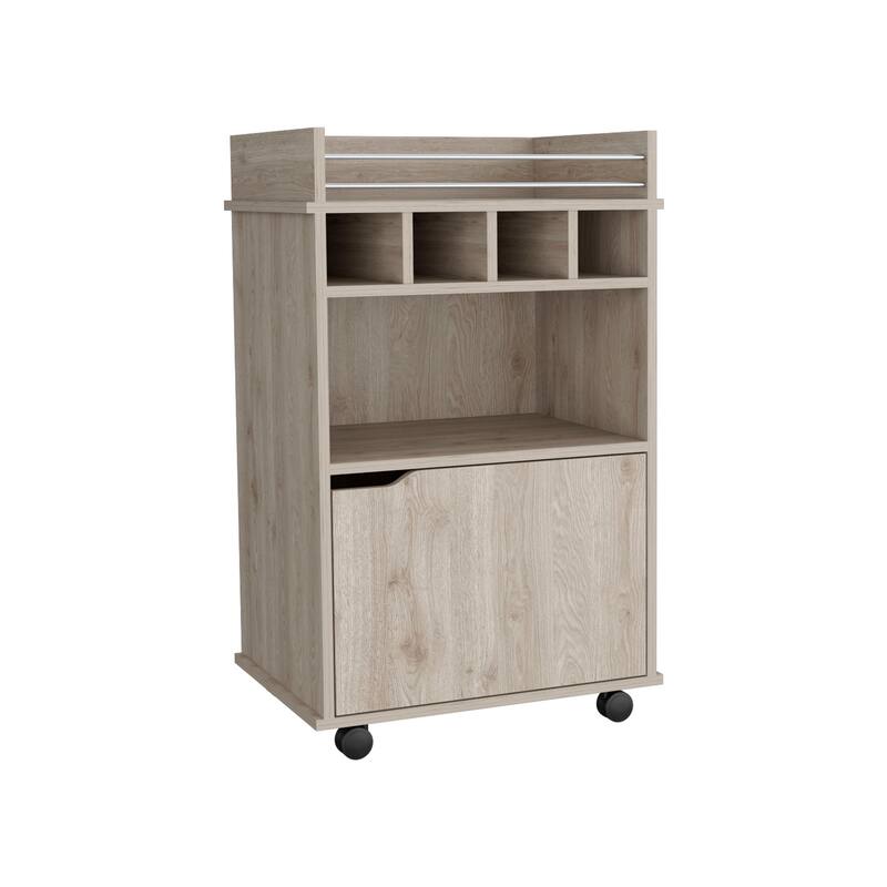 Phoenix Bar cart with 2 Open Shelves 4 Cubbies and Cabinet