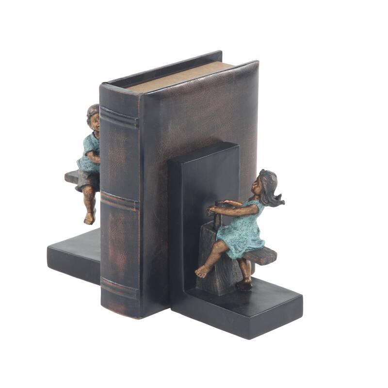 Brown or Black Polystone People Bookends with Swing Set (Set of 2) - 5 x 4 x 8