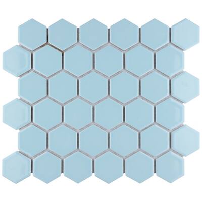 SomerTile Hudson Due Hex 2" Cashmere Blue 12-1/2" x 11-1/4" Porcelain Floor and Wall Mosaic Tile - Case (10 Tiles)