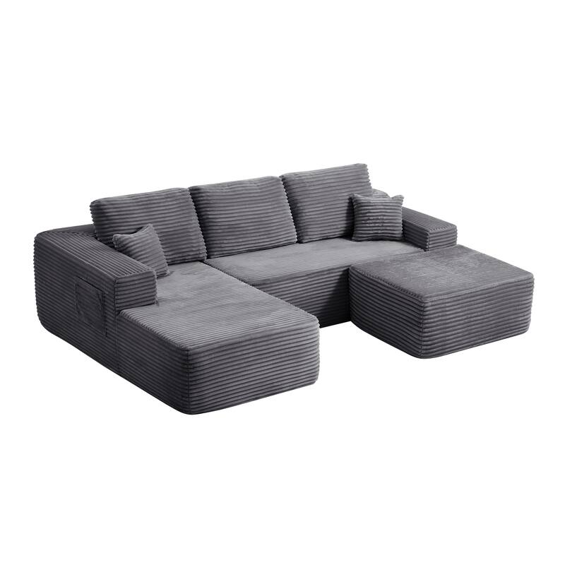 U-Shaped Modular Sectional Sofa with Chaise Lounge & Ottoman, Comfy Deep Seat Cloud Couch, Lounge Sofa with Side Pockets