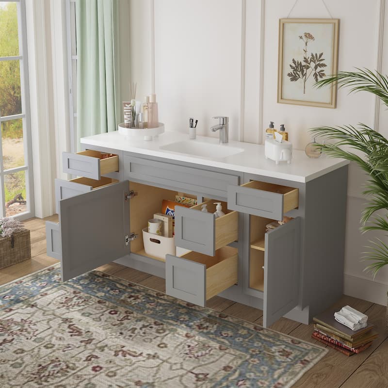 Vanity Art 66" Oak Freestanding Bathroom Vanity Cabinet without Top