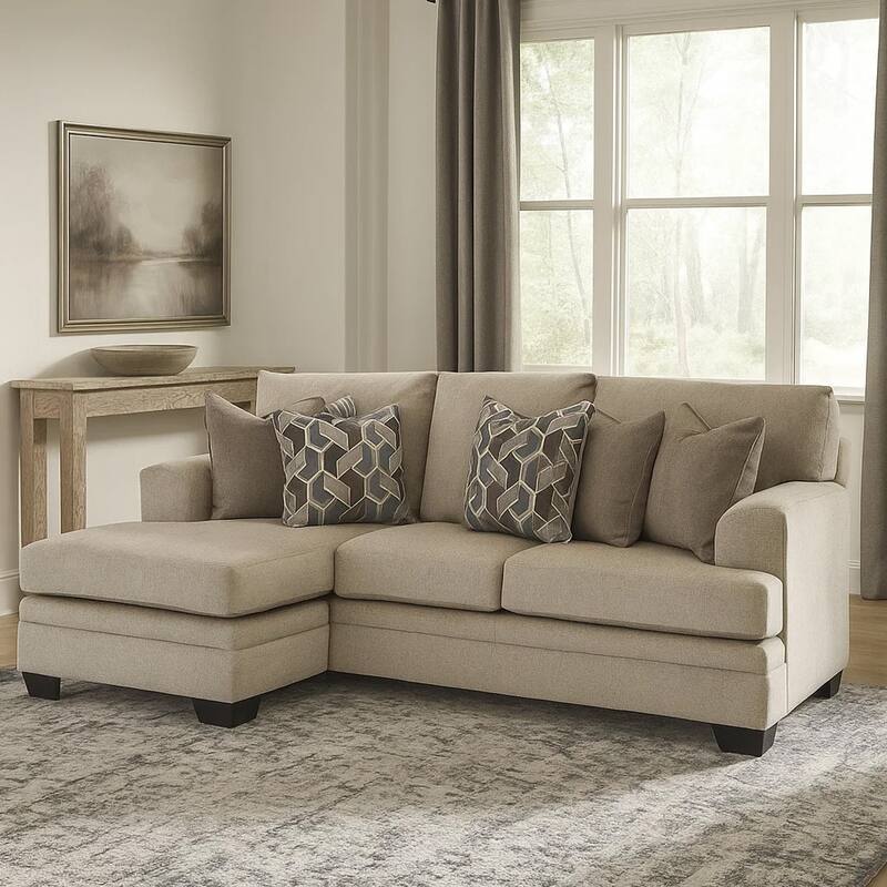 Ead Sectional Sofa Reversible Chaise, 4 Pillows, Taupe Brown Polyester