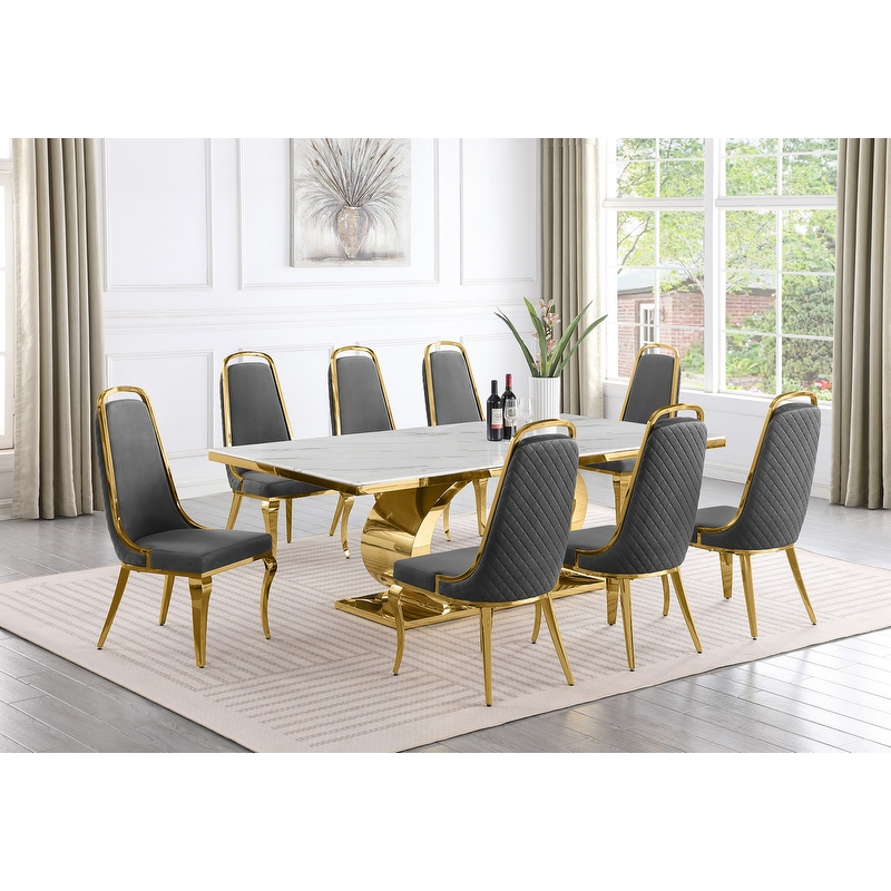 9 piece marble dining table set clearance