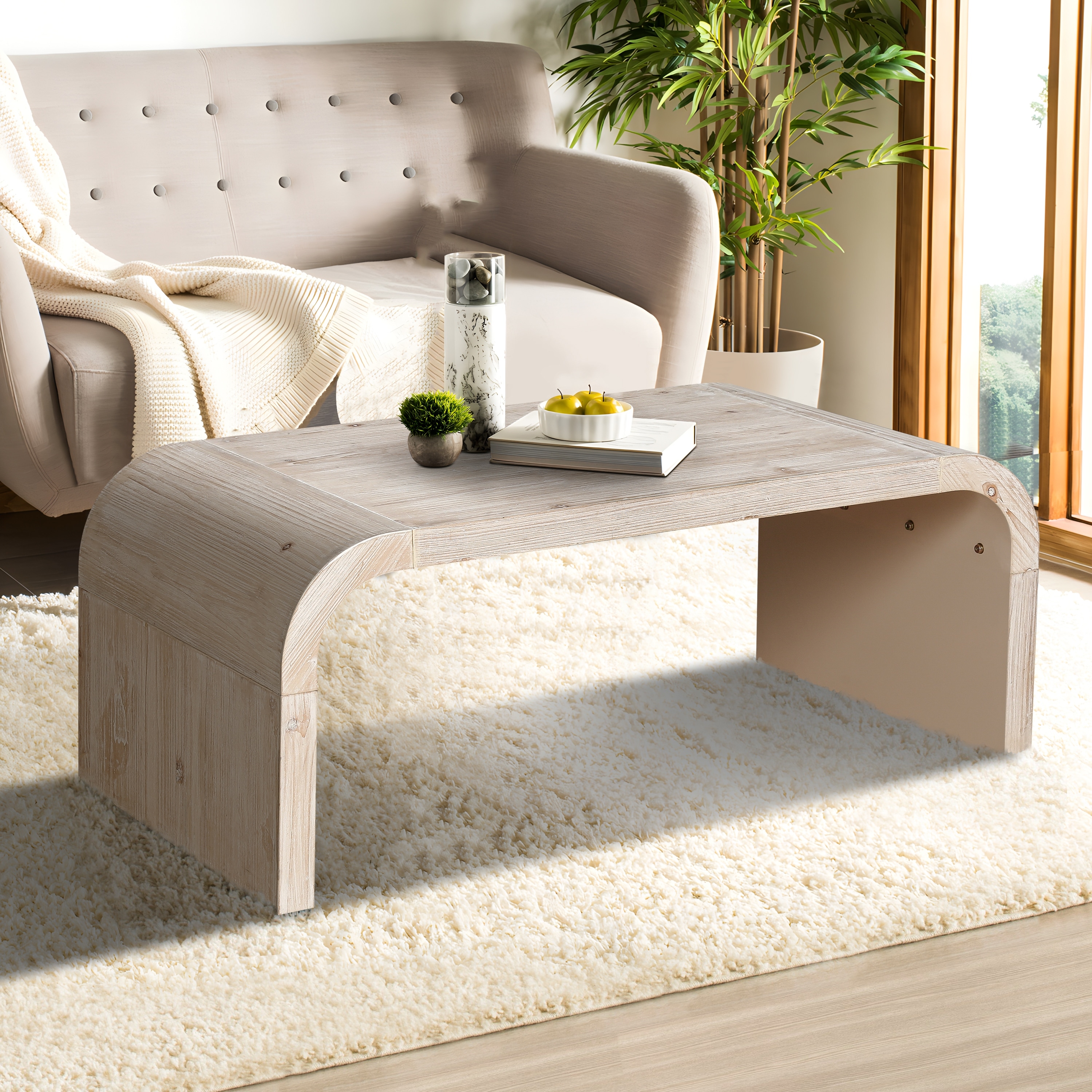 Antique White Center Table Side Table Sofa Table for Living Room, Minimalist Coffee Table Accent Table End Table