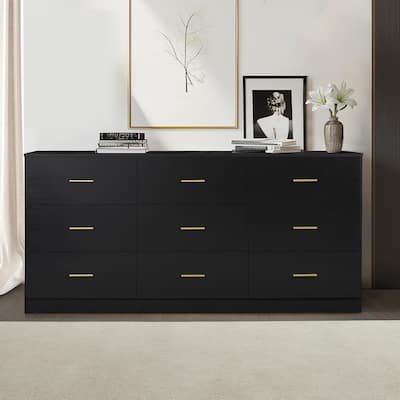 Modern Black 9-Drawer Bedroom Dresser - Wide Chest with Ample Storage for Organized Spaces，Sturdy & Safe
