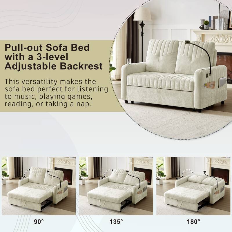 53.9" Modern Loveseat Pull-Out Sofa Bed With Adjustable Backrest