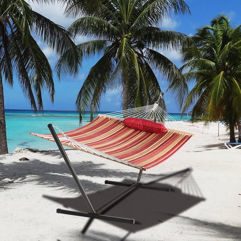 Outdoor Cotton Rope Hammock with 12FT Steel Stand