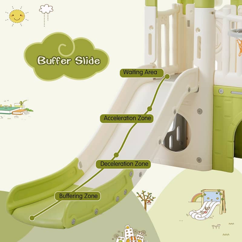 8-in-1 Toddler Climber and Slide Set - Freestanding Kids Slide Playset with Basketball Hoop and More