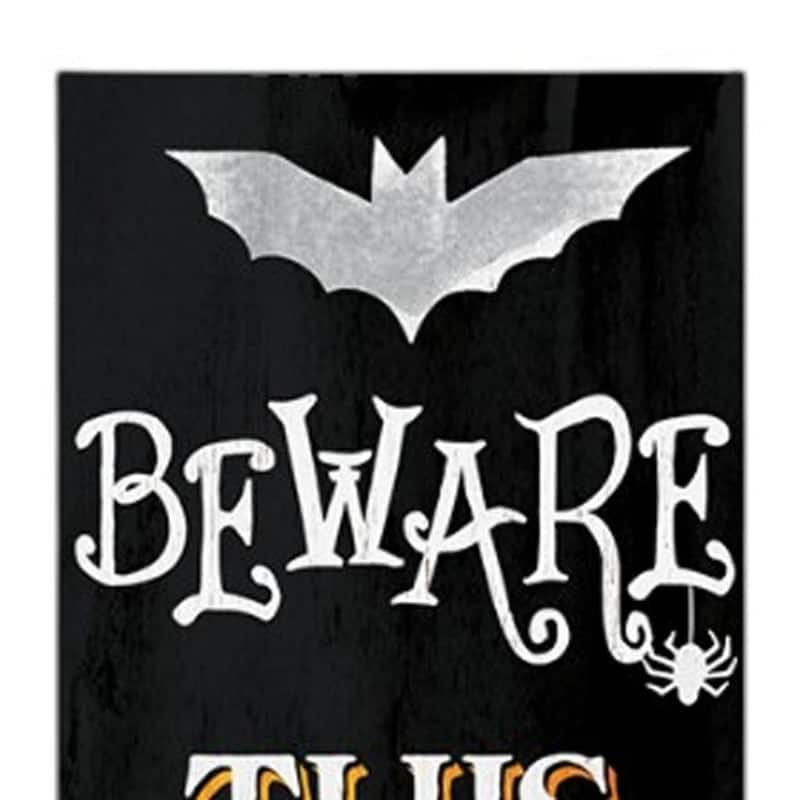 HomeRoots 72" Black And White Solid Wood Beware Halloween Ghost Porch Sign