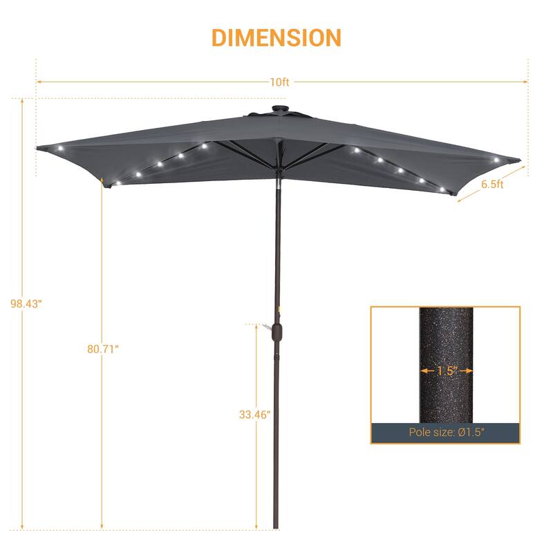 LIVOOSUN Patio LED 10 x 6.5Ft Market Umbrella Aluminum/Steel Outdoor Table Rectangle Umbrella with Tilt