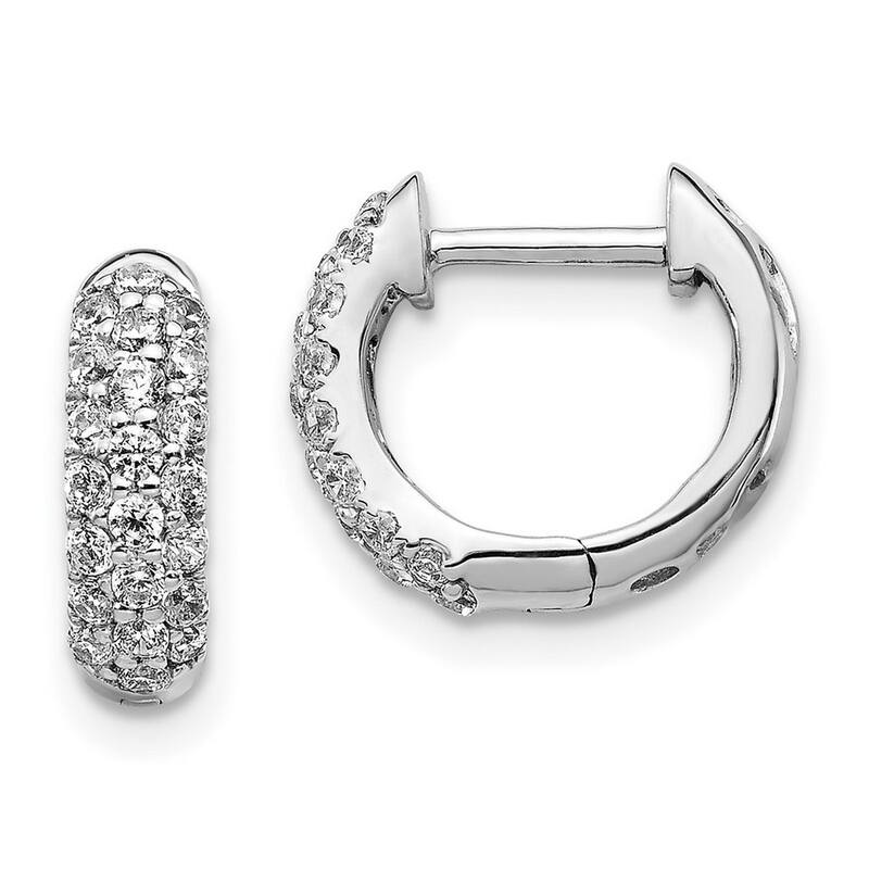 Curata 14k White Gold Diamond Hinged Hoop Earrings - 12x14mm Wide 3mm Thick