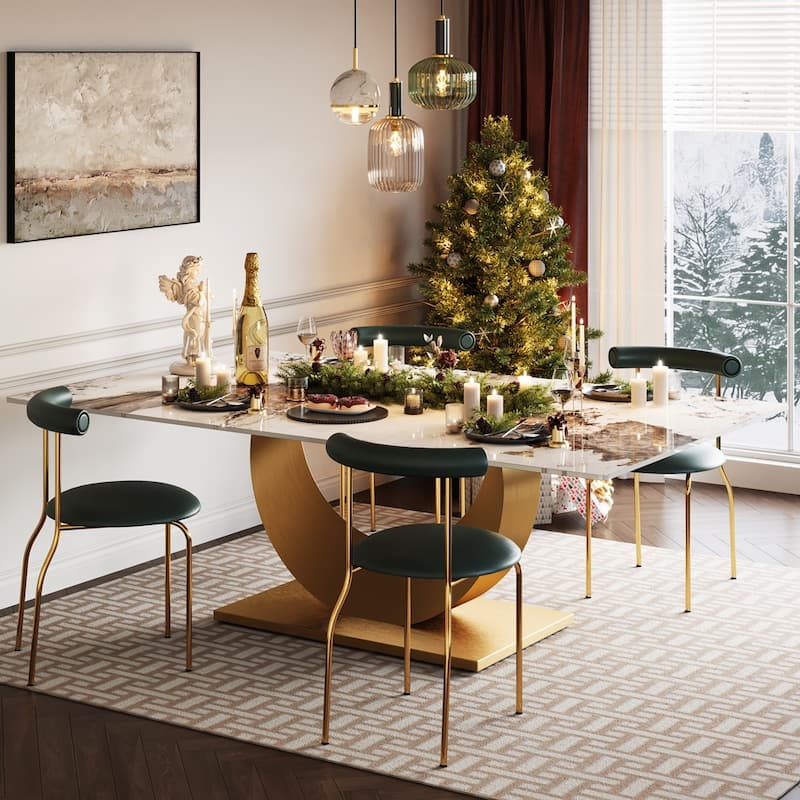 Luxury Kitchen Table with Snowy White Pandora Sintered Stone Tabletop, 79 Inches Sintered Stone Dining Table