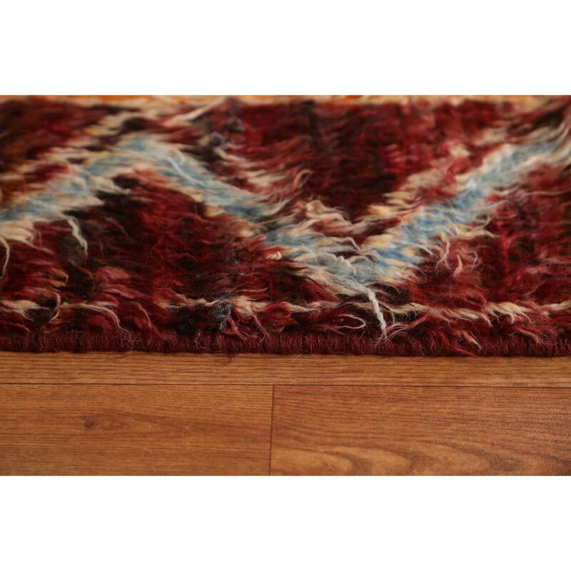 Hand Knotted Oriental 100% Wool Carpet Modern Tribal Red Moroccan Area Rug - 9' 9'' X 7' 0''
