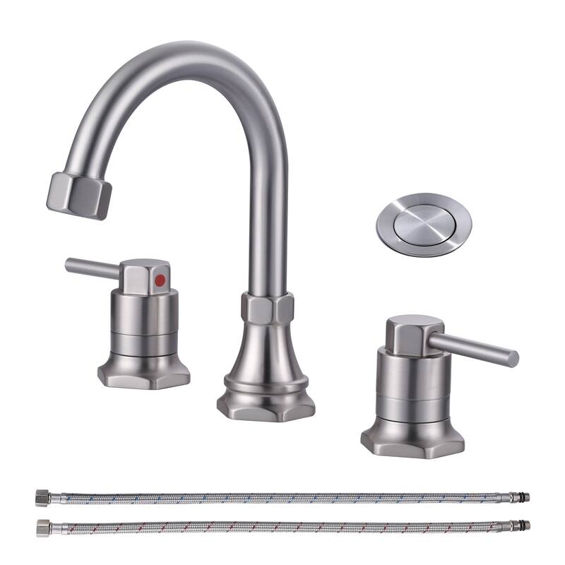 WOWOW Hex 8 in. Widespread Double Handle Bathroom Faucet - Brushed Nickel