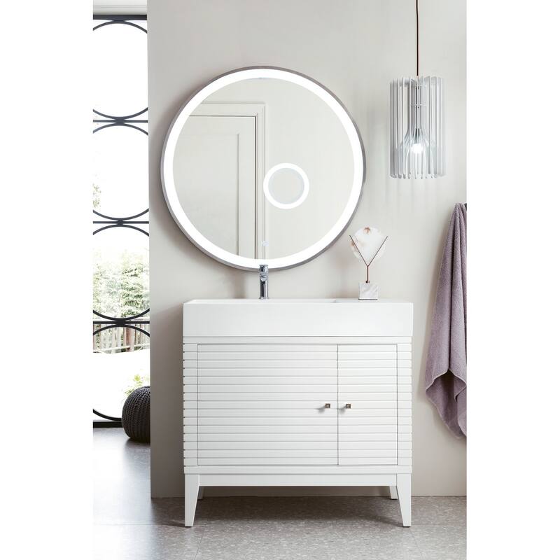 James Martin Vanities Linear 36" Single Vanity, Glossy White - 35.50 x 18.75 x 34.50