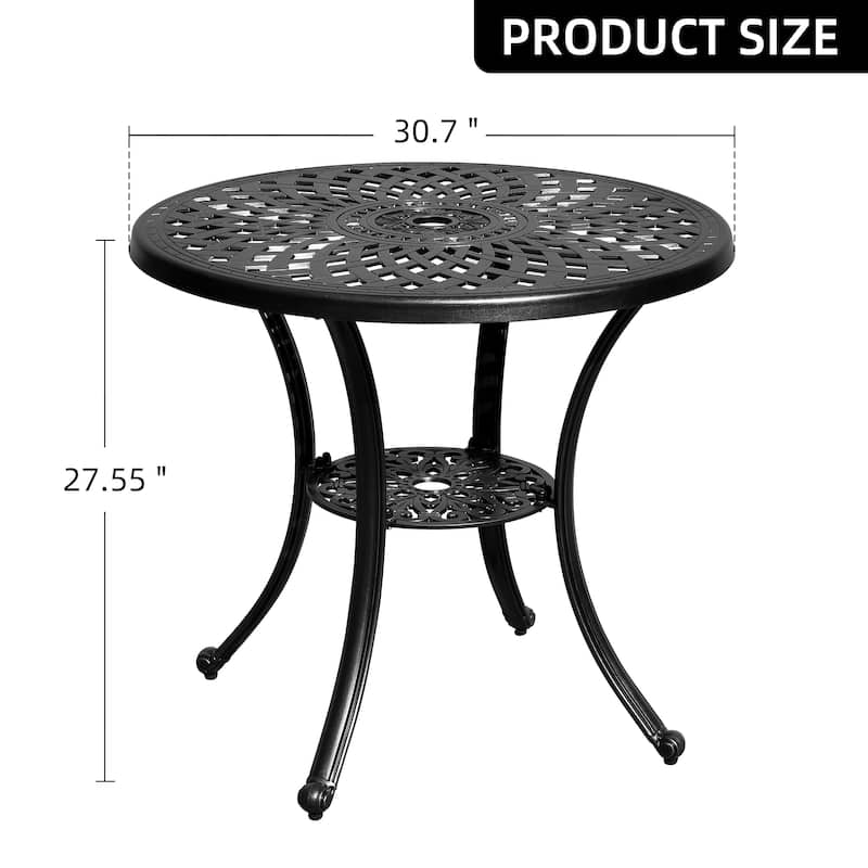 Moasis 30.7" Round Antique Cast Aluminum Outdoor Patio Dining Table with Umbrella Hole