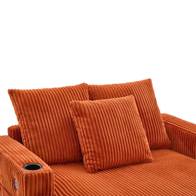 GDFStudio - Corduroy Recliner Sofa with USB Charging, RGB LED Light Strip - Suitable for Living Room and Bedroom