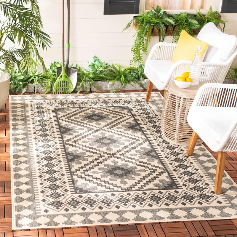 SAFAVIEH Veranda Eyvor Indoor/ Outdoor Waterproof Patio Backyard Rug - 5'3" x 7'7" - Ivory/Slate