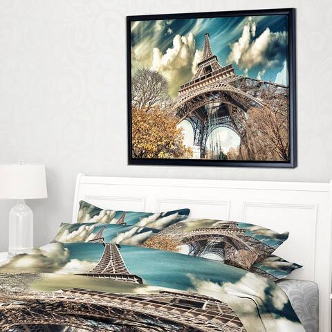Designart "Street View of Paris Eiffel Tower" Cityscape Digital Art Framed Canvas Print