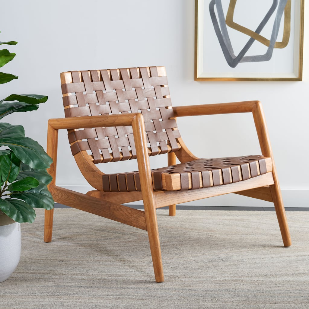 SAFAVIEH Vena Leather Woven Accent Chair - 30" W x 28" D x 28" H - 30Wx28Dx28H