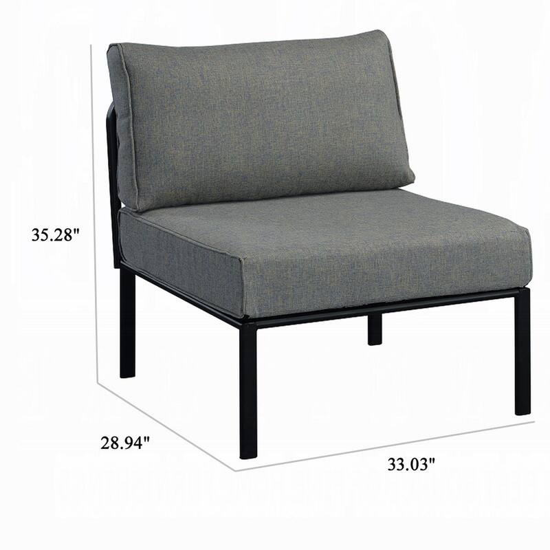 Rain 33 Inch Patio Side Chair, Armless, Sectional, Black Metal, Gray Fabric