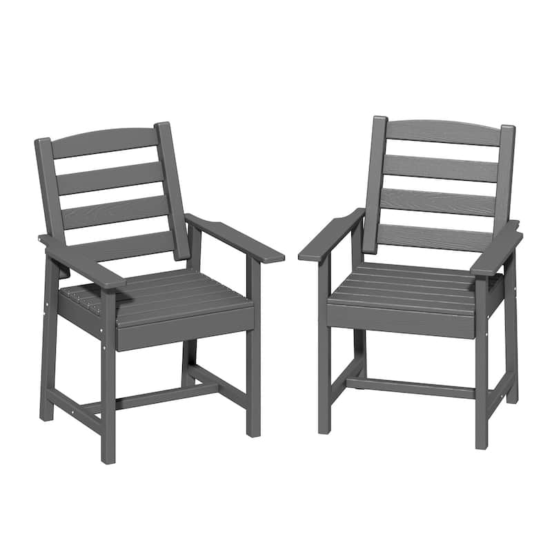 Outdoor Dining Table and Chair Set: HDPE Material, Wood - Grain Design