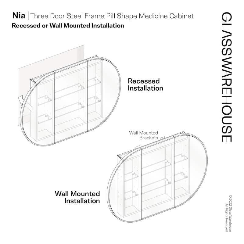 Glass Warehouse SC3-PL-48X30 Nia 48" x 30" Framed Triple Door Medicine