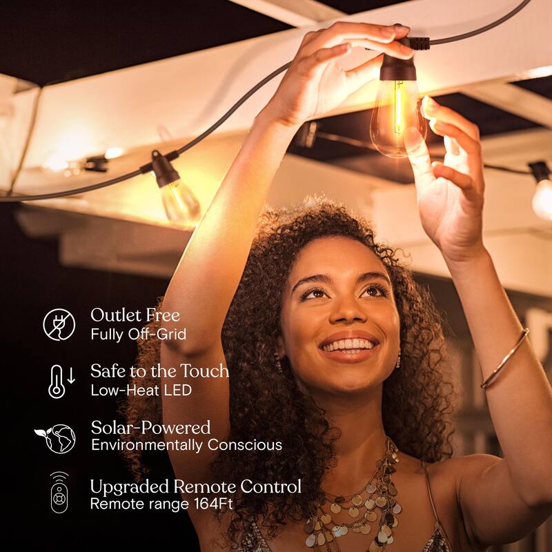 Brightech Ambience Pro 15-Light 48 ft. 4-Watt Indoor/Outdoor Solar Powered LED 3000K Soft White Edison Style String -Light