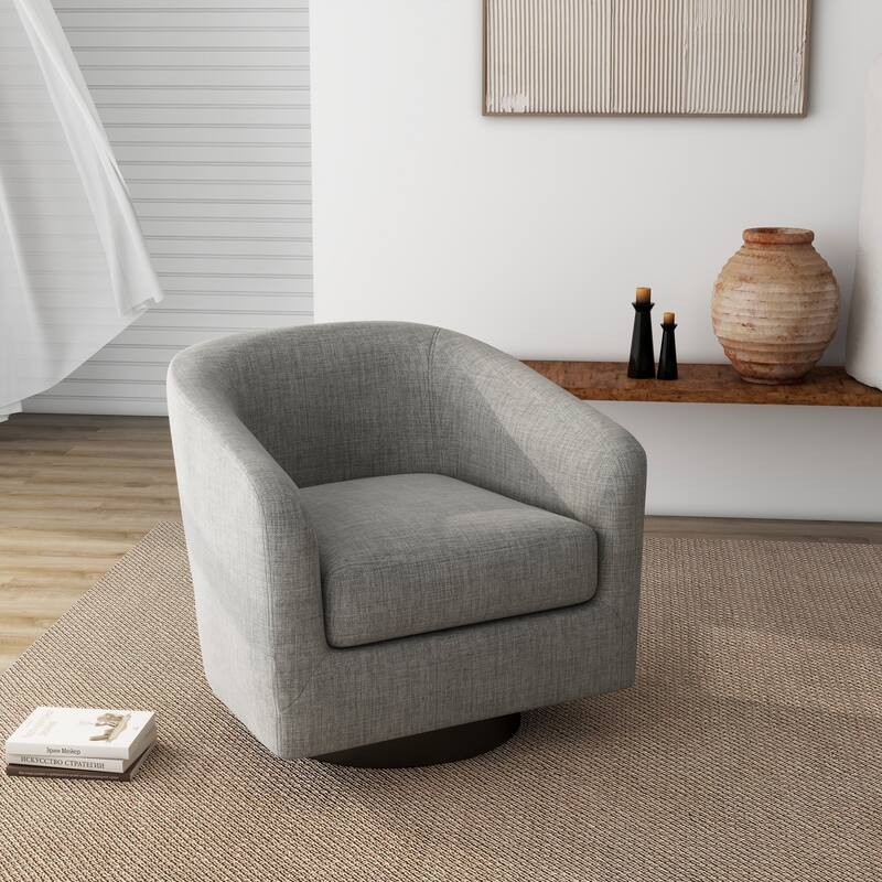 Round Barrel Armchair 360-Degree Swivel Accent Chairs - 28.26" x 25.32"x 26.55" - Light Grey(Linen)