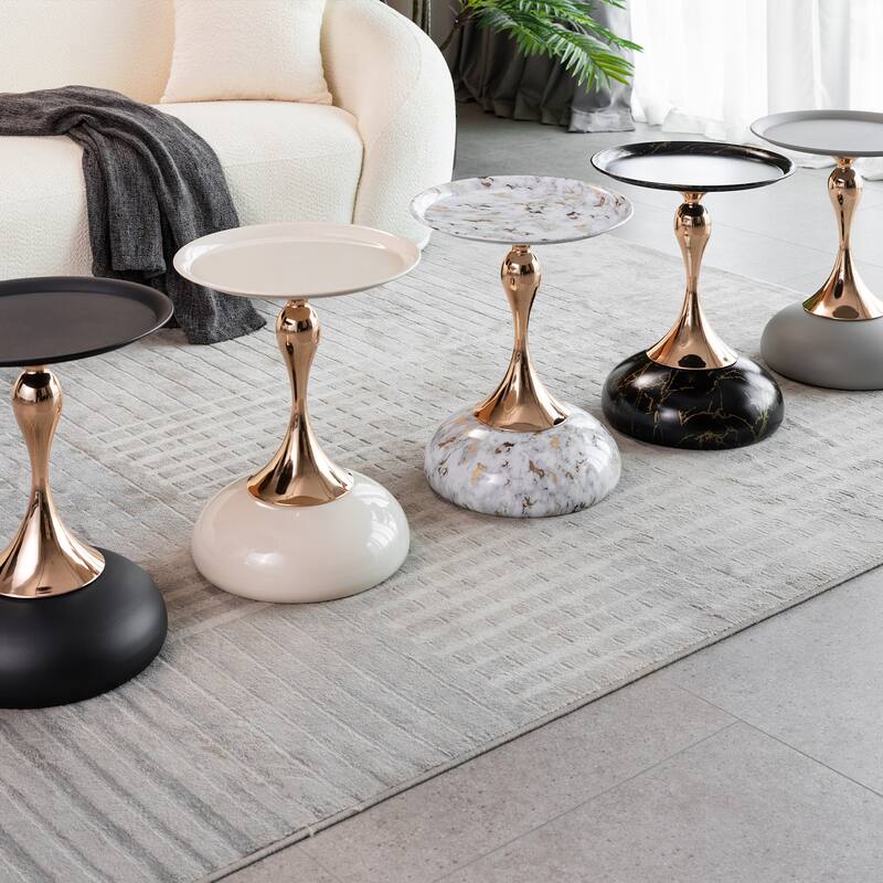 Lantern-shaped Metal End Table, Small Round Side Table, Modern Coffee Drink Cocktail Table