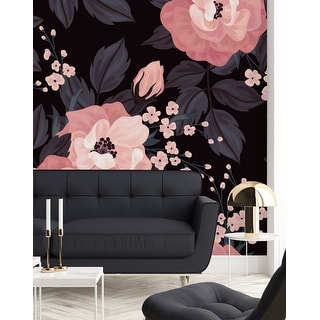 Dark Wallpaper with Pink Flowers Peel and Stick and Prepasted - Bed ...