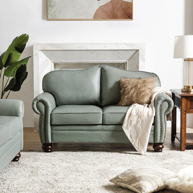 Angel Transitional Genuine Leather Sofa With Tufted Back by HULALA HOME - Sage