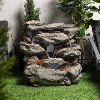 Alpine Corporation Outdoor Multi-Tier Rainforest Rock Waterfall Fountain with LED Lights