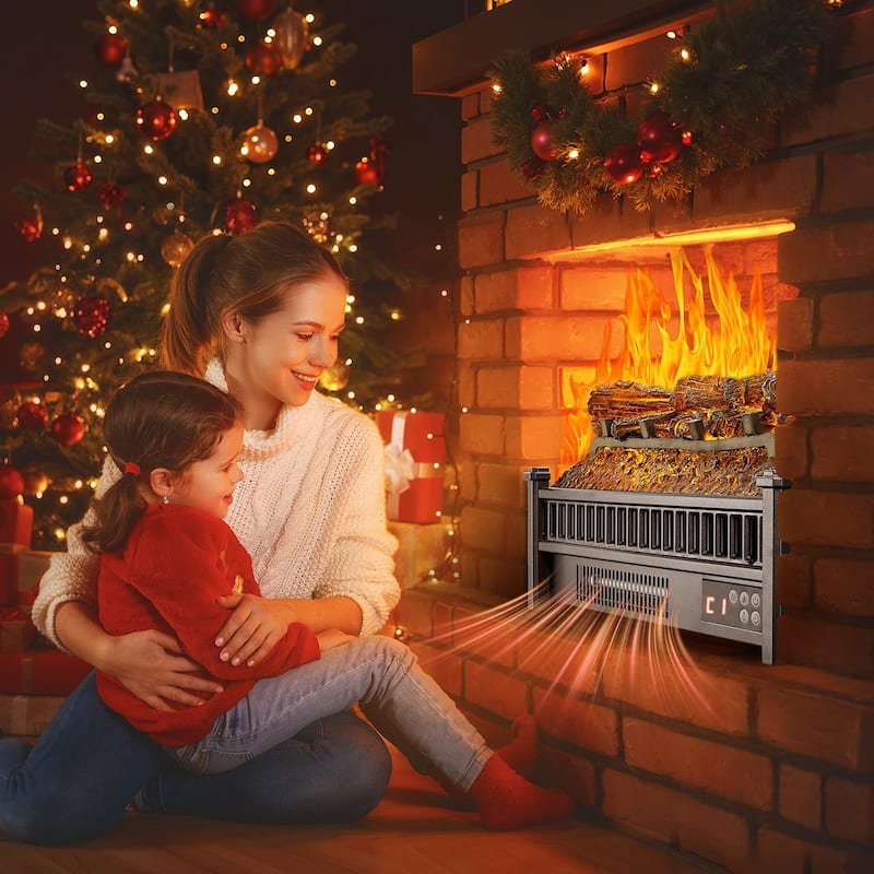 1500W Electric Log Heater with Timer and Remote Adjustable Brightness