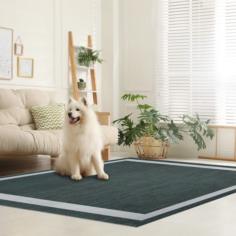 Machine Washable Area Rug With Non Slip Backing - Everest Geometric Modern Border Design