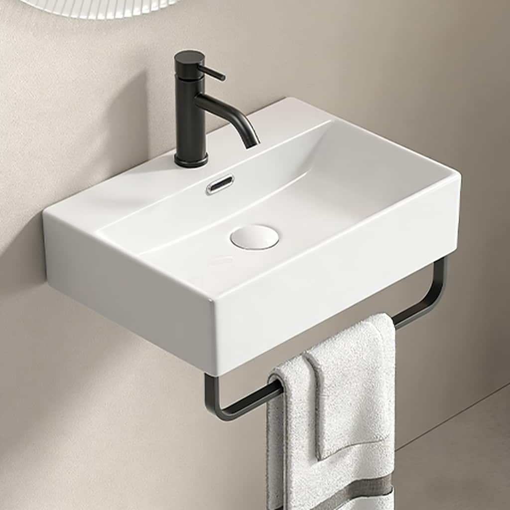 Ceramic Bathroom Sink with Integrated Towel Bar