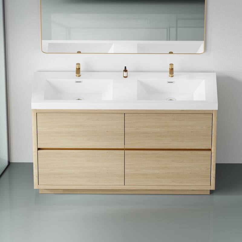 GDFStudio 60" Freestanding Bathroom Vanity with Double Sinks