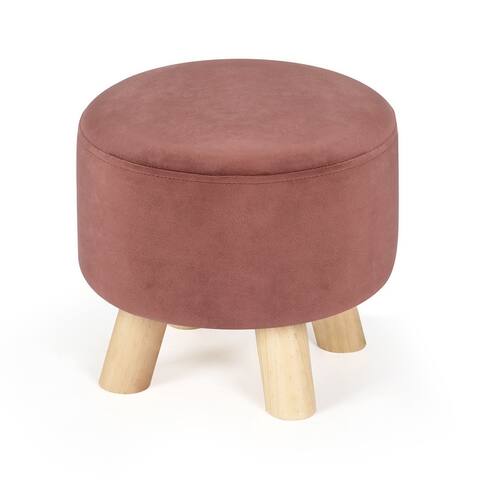 Adeco Round Ottoman Velvet Foot Rest Stool with Non-Skid Legs