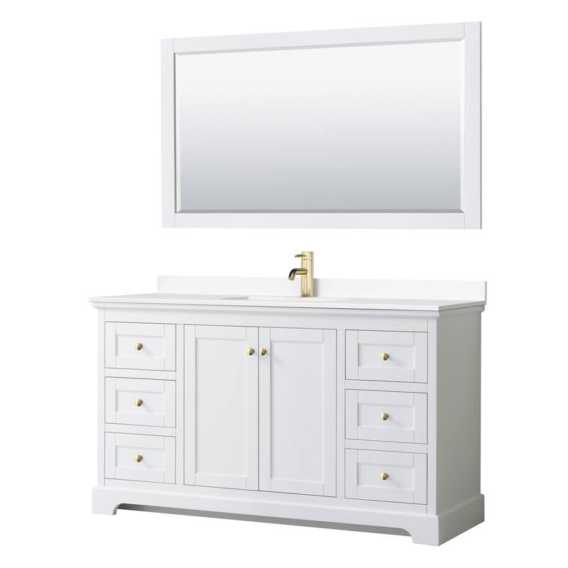 Wyndham Collection Avery 60" Free Standing Single Basin Vanity Set - White / White Cultured Marble Top / Brushed Gold