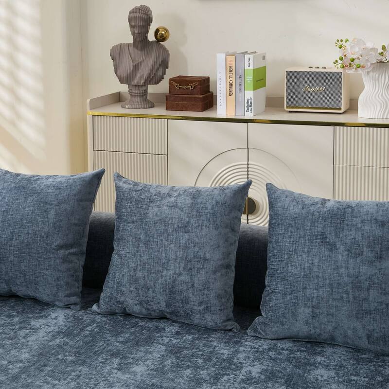 Chenille Folding Sofa Floor Sleeper Bed Chaise Lounger Couch 3-in-1 Comfy Mattress with Reversible Arm Pillows and Non-slip Pad