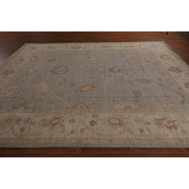 Vegetable Dye Oushak Turkish Rug Hand-Knotted Oriental Wool Carpet - 9'2"x 11'8"