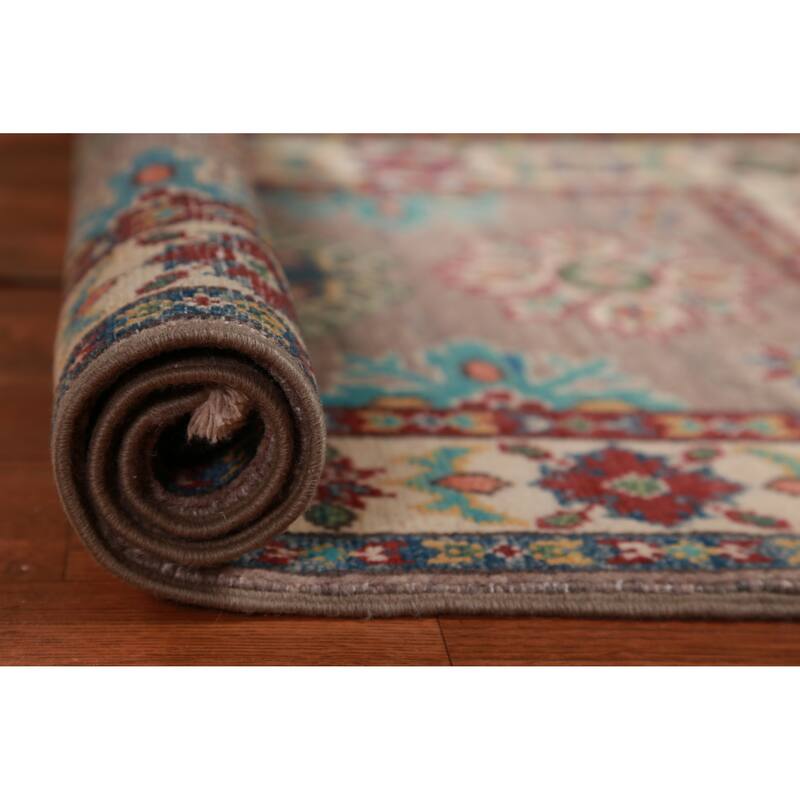 Geometric Kazak Oriental Accent Rug Hand-Knotted Grey Wool Carpet - 2'0"x 3'0" - 2'0"x 3'0" - Grey